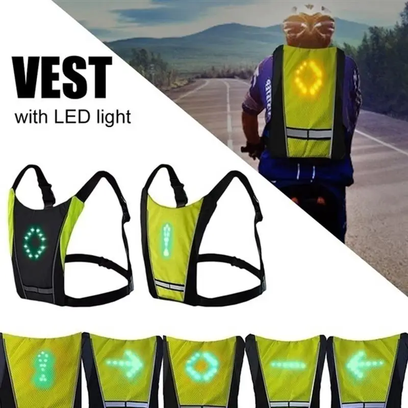 

New 2021 LED Wireless Cycling Vest 20L MTB Bike Bag Safety LED Turn Signal Light Vest Bicycle Reflective Warning Vests With Remo