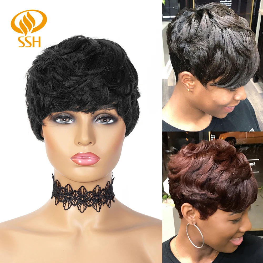 Короткий парик с челкой человеческие волосы Remy короткие бесклеевые прямые