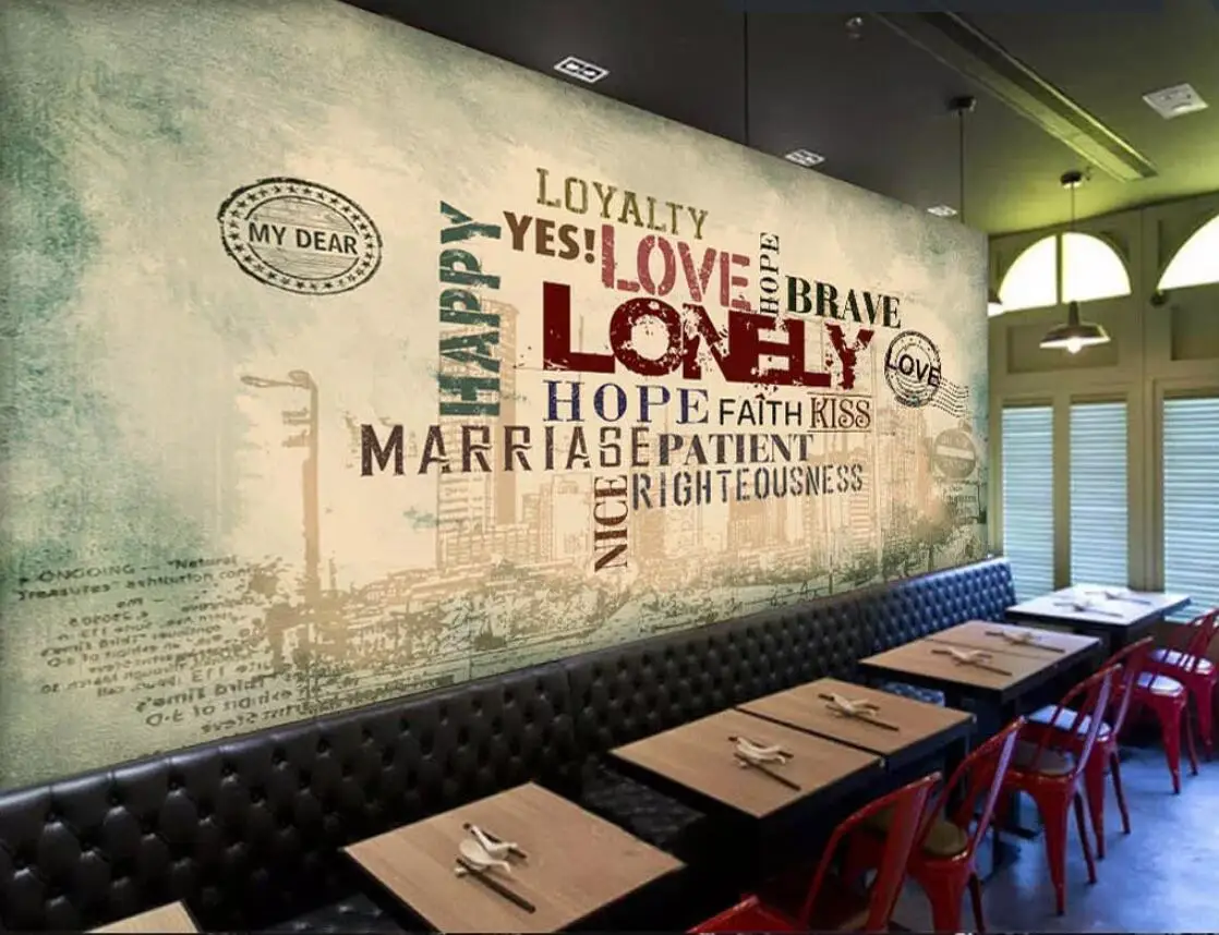 

Nordic English Letter Bar Wall Mural 3D Coffee Shop Wallpaper Wall Art Painting Wall Paper for Restaurant Canvas Contact Papers