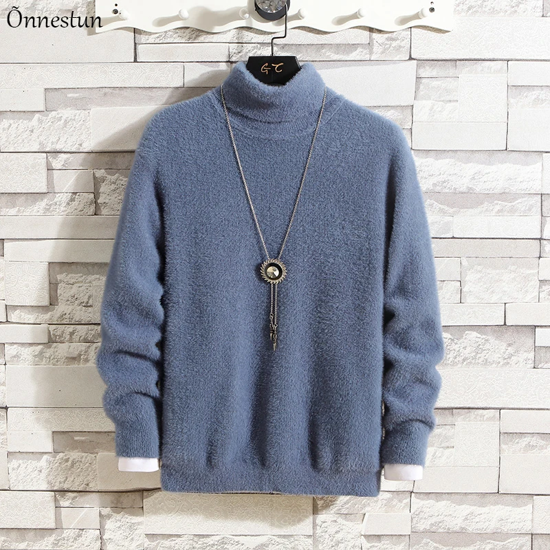 

Onnestun Turtleneck Sweater Men Clothing New Winter Slim Plush Sweater Men Solid Casual Elasticity Pullover Sweater Men