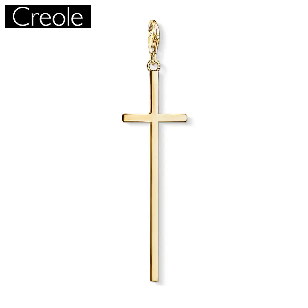 

Charm Pendant Golden Cross,2019 New Fashion Jewelry Vintage Pure 925 Sterling Silver Gift For Women Men Fit Bracelet Necklace