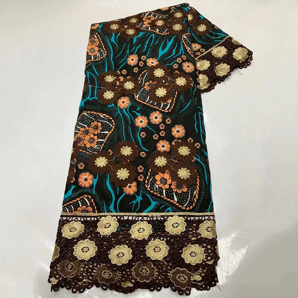 

Nigerian Ankara African Real Wax Prints Fabric New Arrival With Water Soluble Guipure Cord Embroidery Lace For Wedding Party