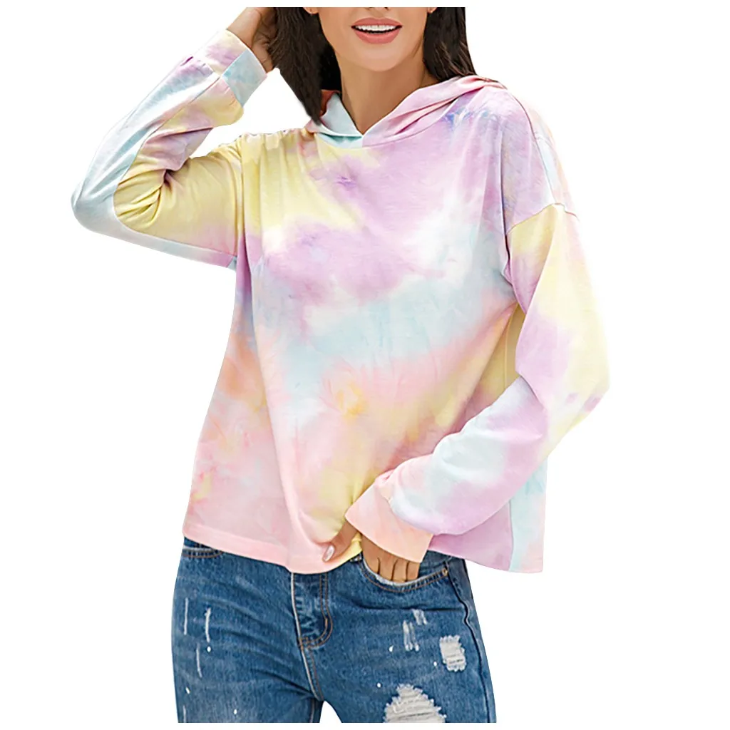 

Fashion Womens Casual Loose Sexy Tie-dye Printed Gradient Hooded Sweatshirt Top