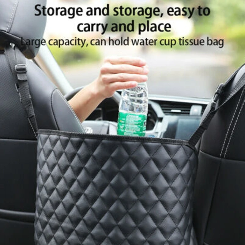 

Advanced Car Net Pocket Handbag Holder PU Leather Between Car Seat Storage Black