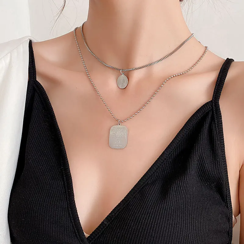 

Fashion hip-hop double layered necklace titanium steel letters wild clavicle chain hot sale