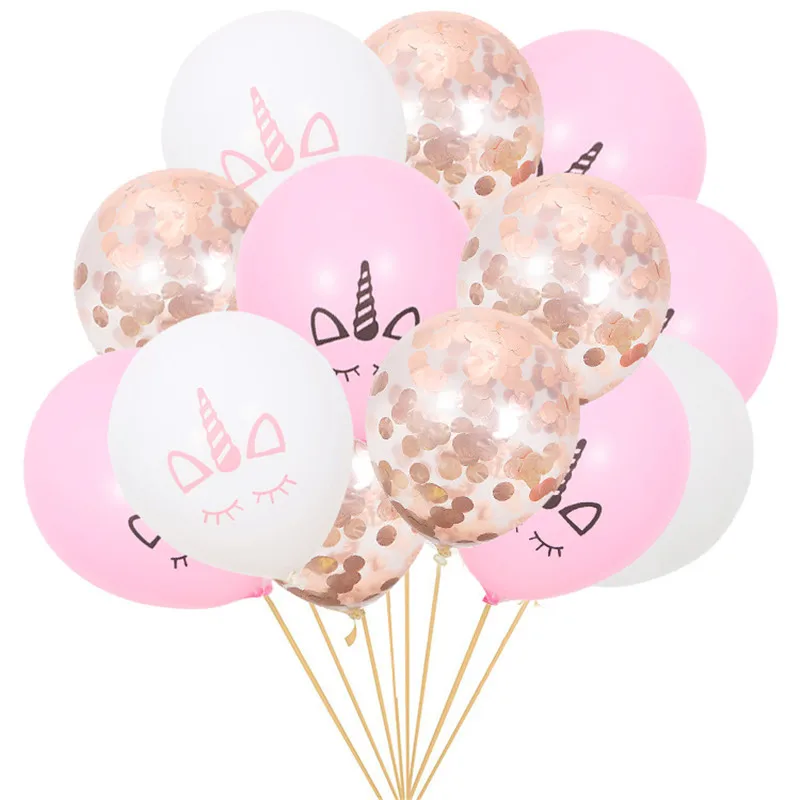

15Pcs Pink Confetti Latex Unicorn Baloon Party Decoration Unicorn Birthday Party Decor Kids Favors Air Globos HY7131