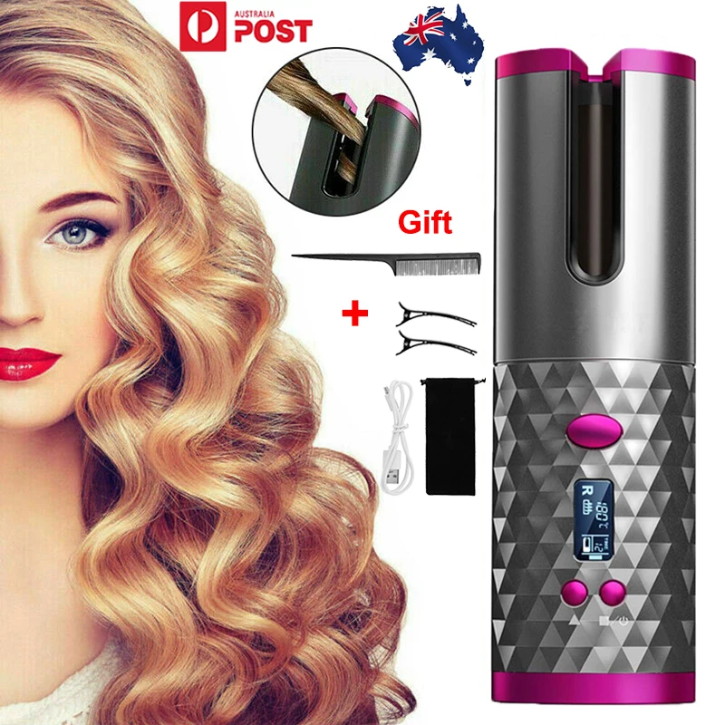 

Cordless Automatic Hair Curler USB Rechargeable Curling Iron Curls Waves LCD Display Ceramic Curly Rotating Curling Wave Styer