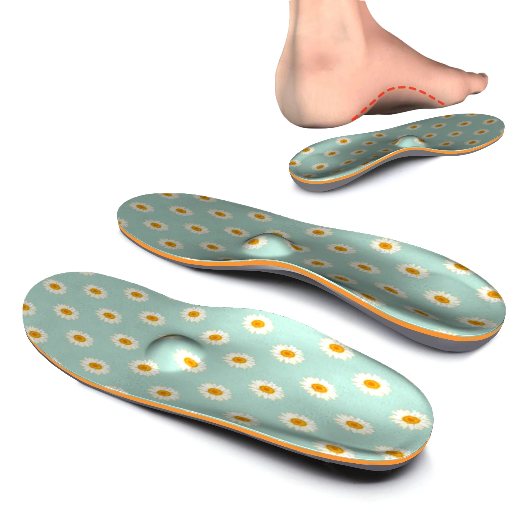 Flower Pattern Original High Arch Support Insoles Unisex Arch Pain Orthotic Inserts Flat Feet Foot Orthotic  Sport Insoles.