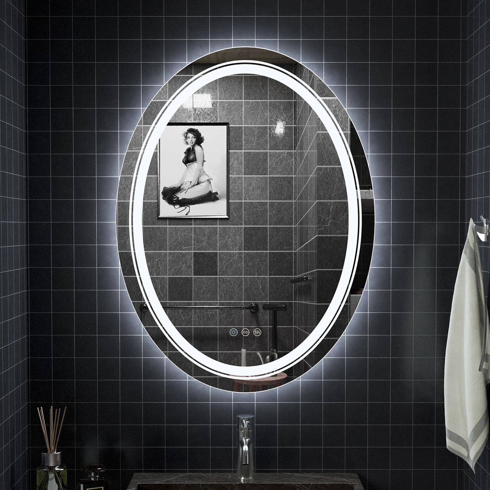 

20 x 28 Inch Oval LED Bathroom Mirror Lighted Mirror Anti-Fog Vanity Bathroom Backlit Mirror Dimmable Wall Mounted Mirror
