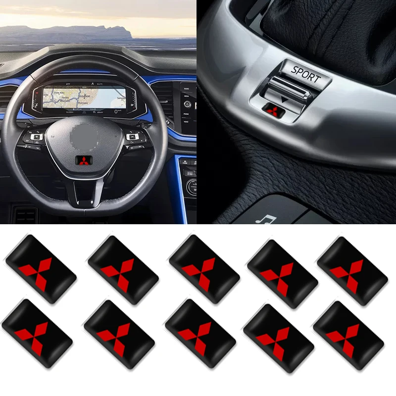 

10pcs Car Decorative Badge Steering Wheel Decal Sticker For Mitsubishis ASX Lancer Pajero Outlander L200 EVO Lancer EX Pajero