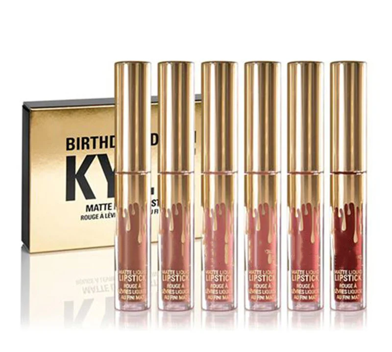 KW6PCGold Красивый глазурованный 6 шт. Матовый жидкий блеск для губ Набор такой же, как Kyliejenner день рождения издание губная помада блеск для губ Набор легко носить - Цвет: KW6PCGold