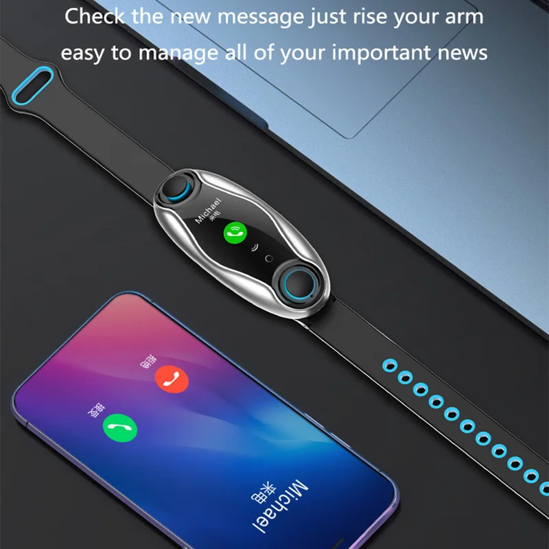 T90 смарт-браслет TWS Bluetooth наушники 2 в 1 фитнес-браслет 5 0 чип мужские и женские