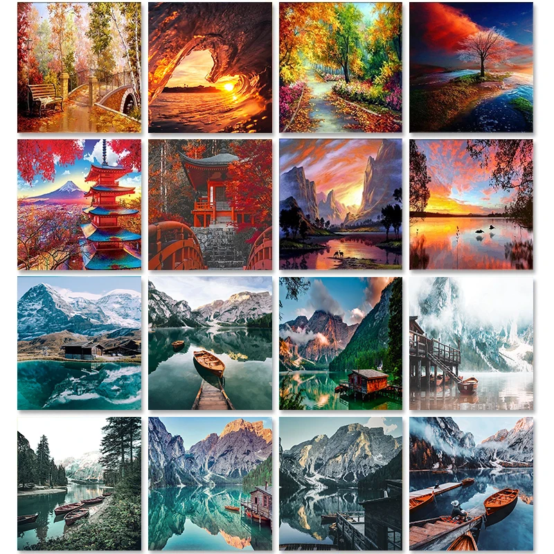

Scenery Acrylic Paint By Numbers Set Oil Painting For Adults DIY Kits Canvas Frame Picture Drawing Coloring By Numbers Decor Art
