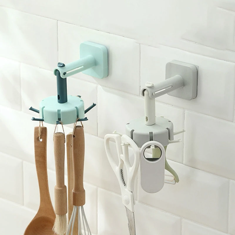 

4Pcs Kitchen Rotary Hook Wall Hanging Non Drilling Spatula Kitchen Utensils Storage Rack Kitchen Bath Wall Hanging Hook