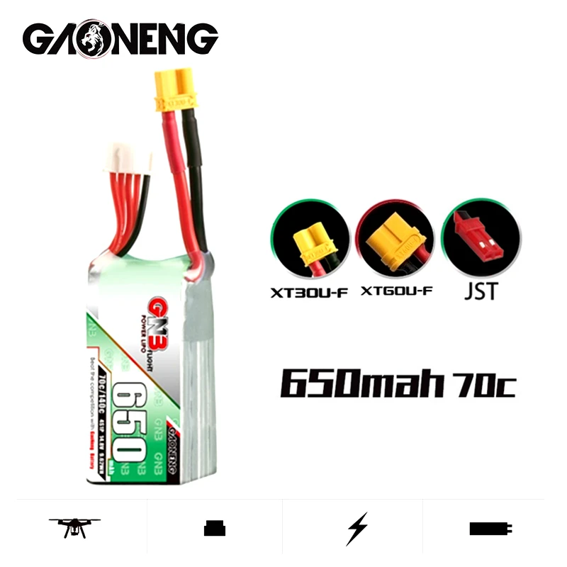 

5/10PCS GNB 650mAh 14.8V 4S Max 140C HV Lipo Battery with JST/XT60/XT30U-F Plug for DYS FPV Racing Drone 4 Axis RC Drone Parts