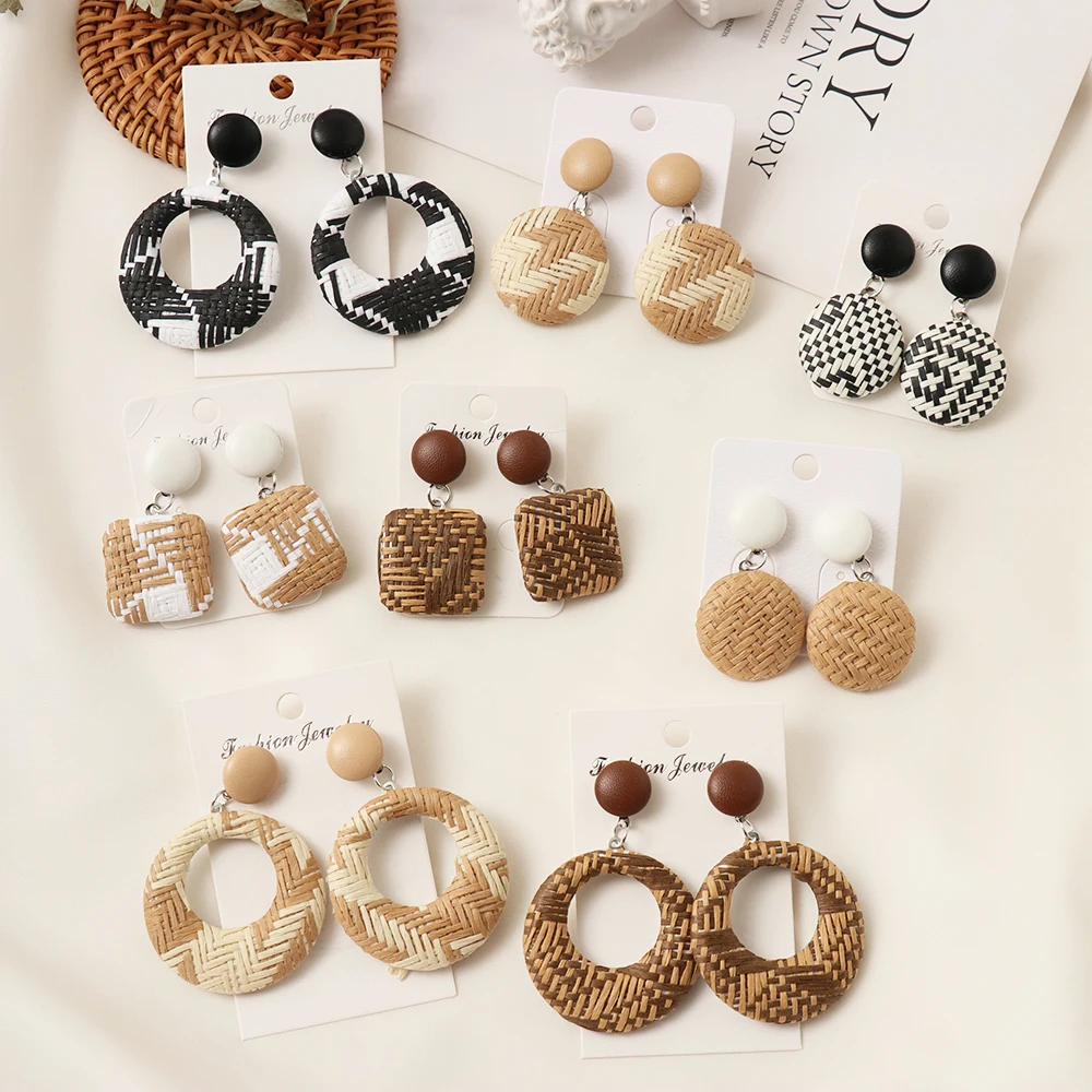 1 пара богемные деревянные плетеные соломенные серьги ручной работы из ротанга