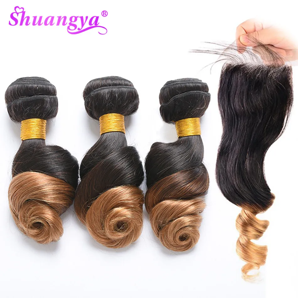 Shuangya Малазийские Волосы блонд пучки волос от светлого до темного цвета с