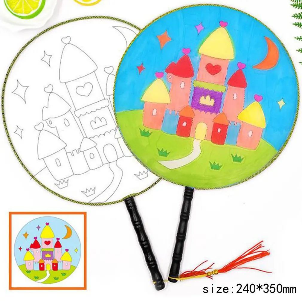 

Round Fan Children Diy Hand-painted Blank Fan Painting WhitePalace Fan Cool Fan Kindergarten Creative Art Materials