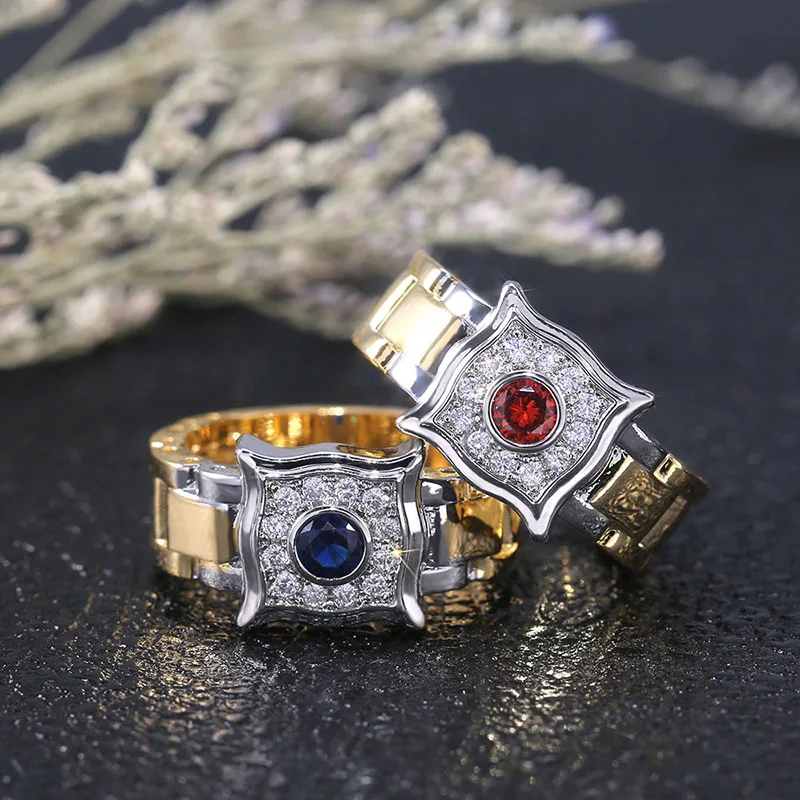 Новинка 2019 роскошные кольца Modyle с красным синим камнем и кристаллами для женщин