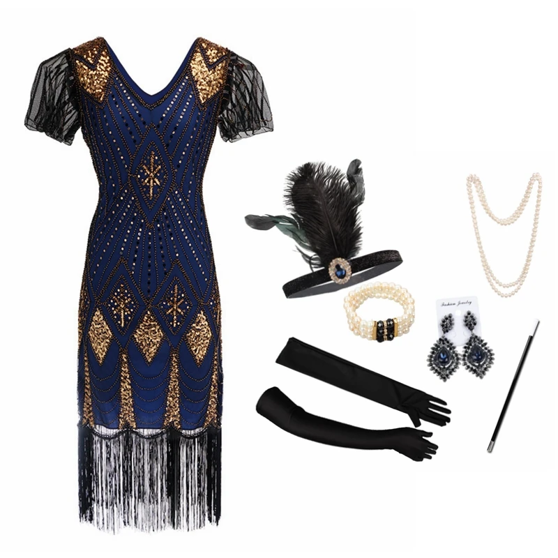 Женское платье с блестками винтажное треугольным вырезом и рукавом-бабочкой