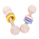 Деревянные Прорезыватели для зубов, деревянные погремушки, 2 стиля, успокаивающие игрушки Монтессори, подарок на душ, детская кольца-погремушки, игрушки