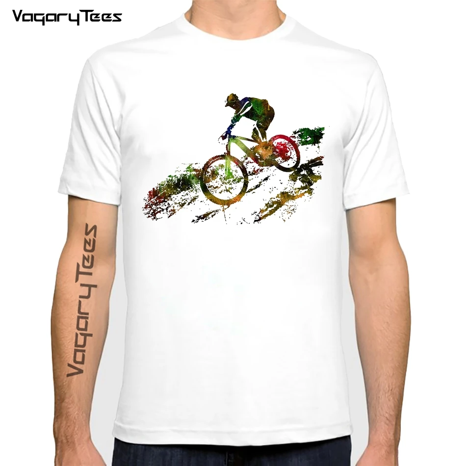 

cycling art Homme streetwear t-shirt biking watercolor t shirt men summer new white casual short sleeve tshirt