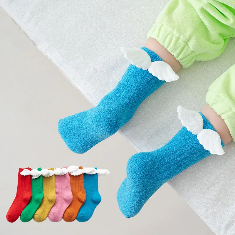 Calcetines de terciopelo para ni&ntilde;os, medias c&aacute;lidas de lana de Coral, 6 colores, alas peque&ntilde;as, suaves, oto&ntilde;o e invierno, 2020-0