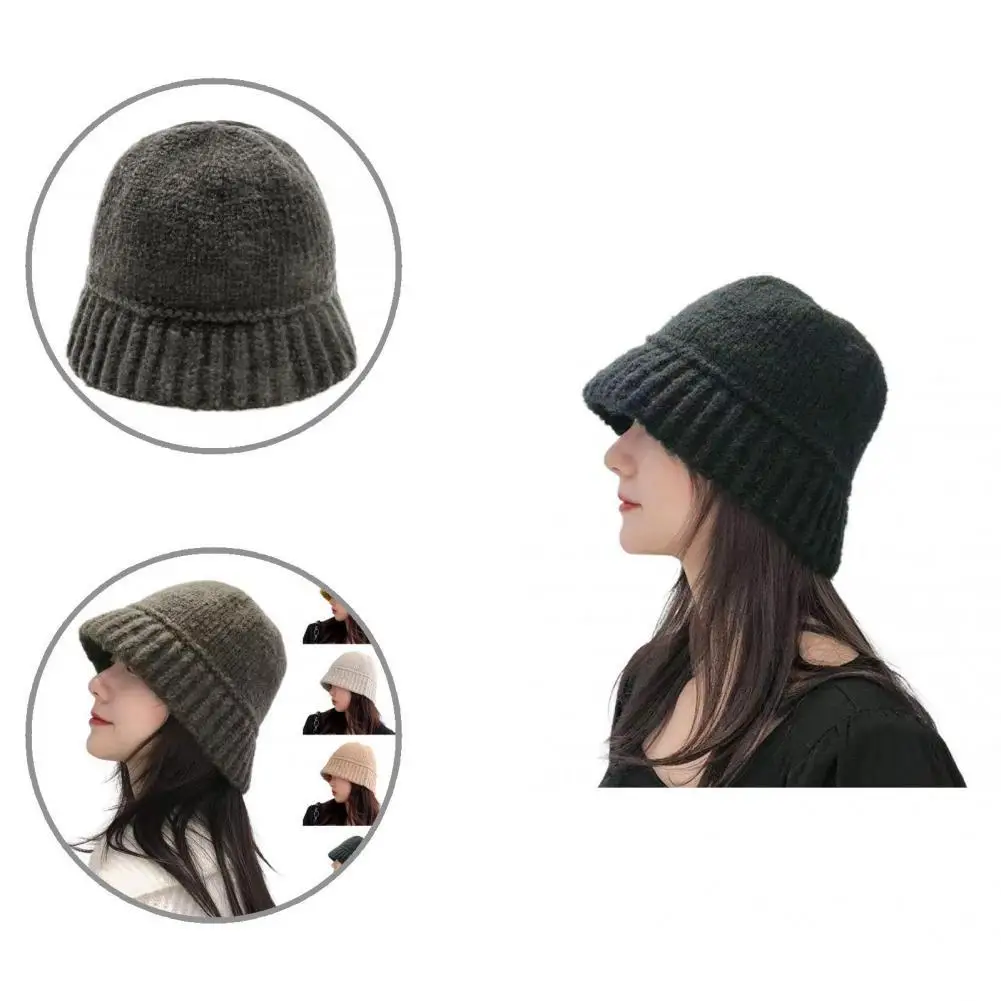 

Simple Fisherman Cap Coldproof Breathable Knitted Bucket Cap Pure Color Women Fishing Cap for Daily Life Bucket Hat
