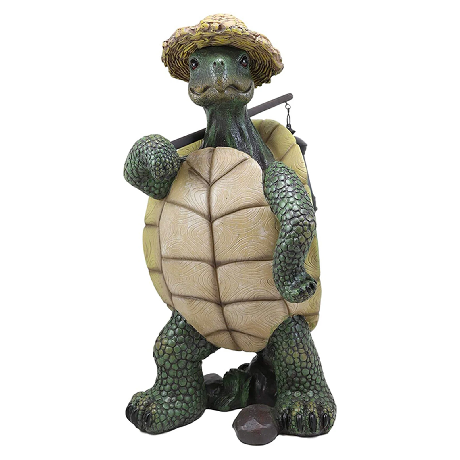 

Hot Hiking Tortoise with Straw Hat Statue Garden Ornament Desktop Decoration