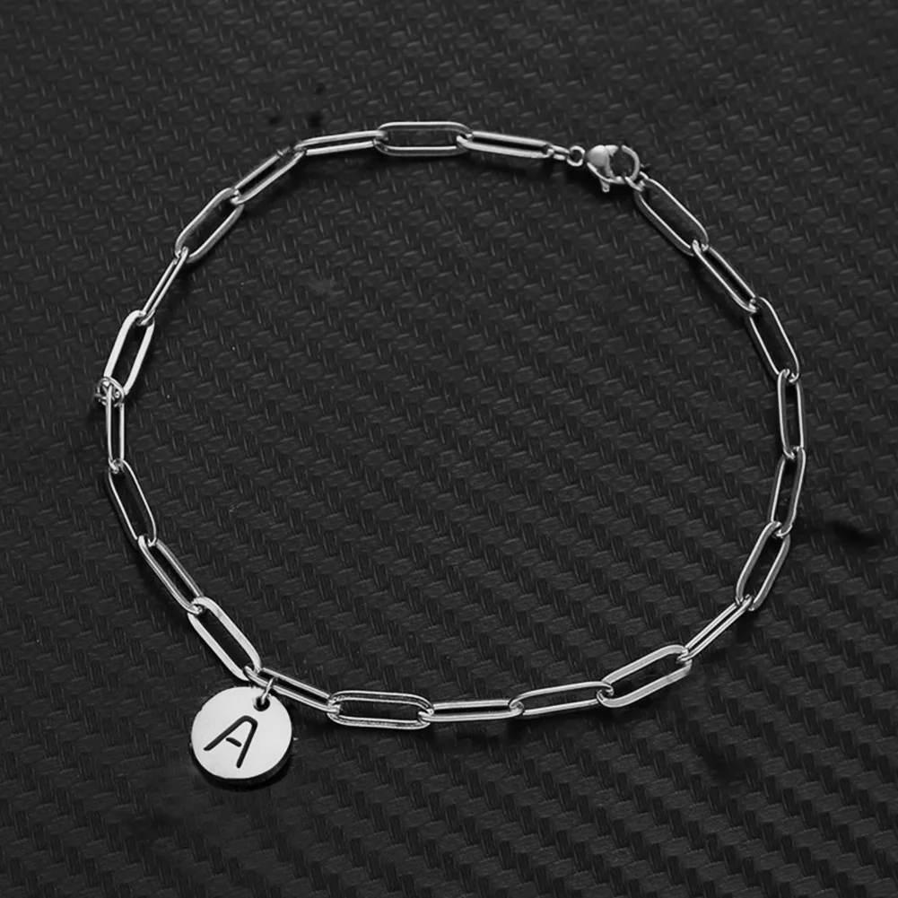 

Stainless Steel Gold Initial Letter Bracelet For Women Men Vintage Round Coin 26 Alphabet Metal Bracelet