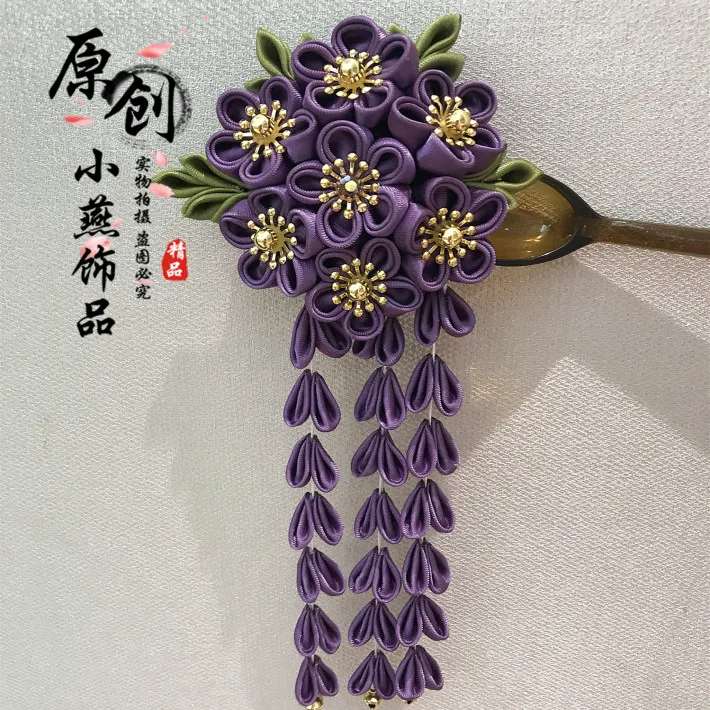 Винтажная заколка для волос ручной работы в японском стиле с красными цветами и