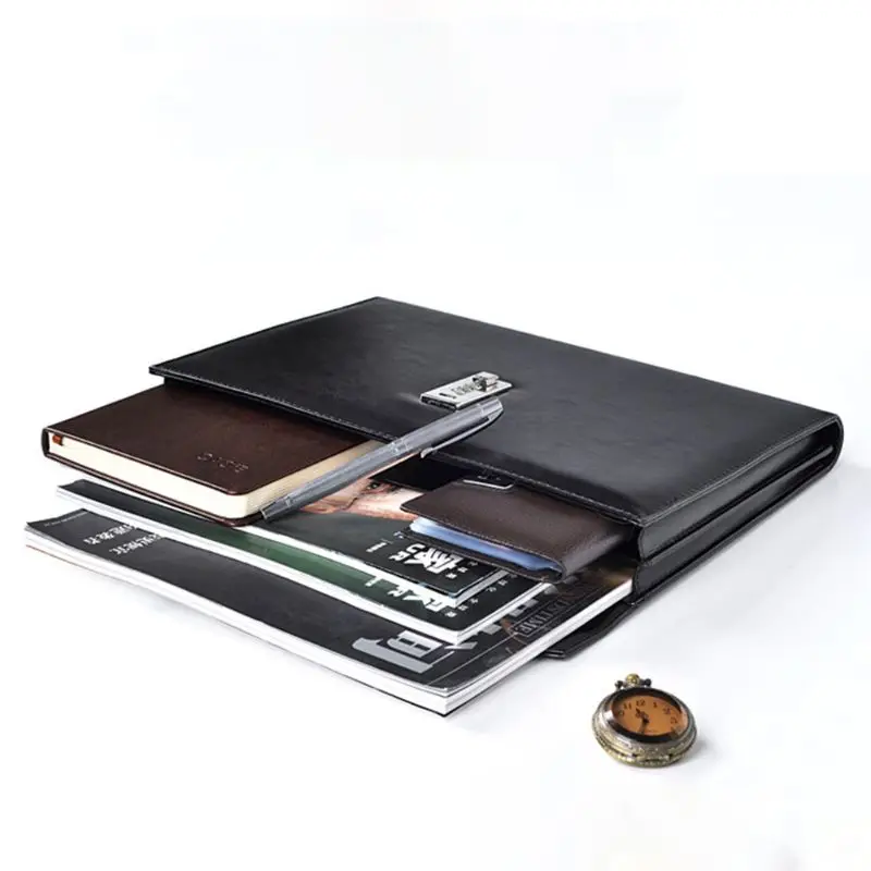 A4 Document File Folder with Password Lock Briefcase Organizer PU Leather Office Manager Bag | Канцтовары для офиса и дома