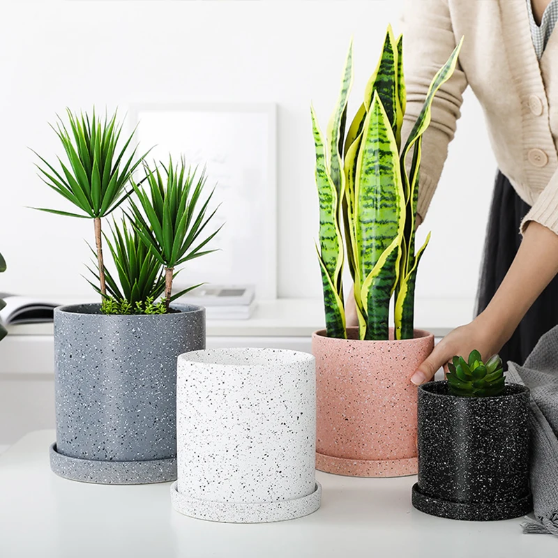

Nordic Ink Dot Ceramic Flower Pot With Tray Storage Container Marble Pattern Plant Flowerpot Fashion Pots Home Garden Decor