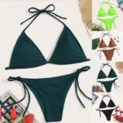Женский раздельный купальник, пикантный однотонный раздельный купальник бикини, купальный костюм из двух предметов, черный, хаки, зеленый, 2021
