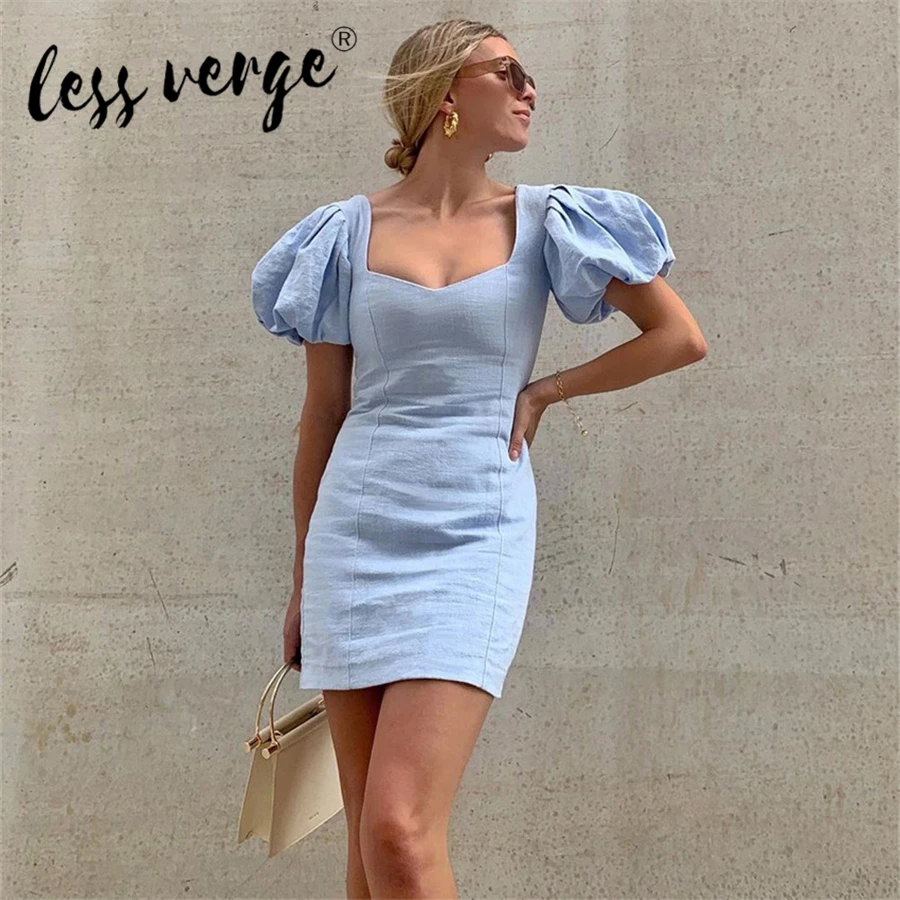 Женское платье с коротким рукавом Lessverge летнее квадратным вырезом в уличном