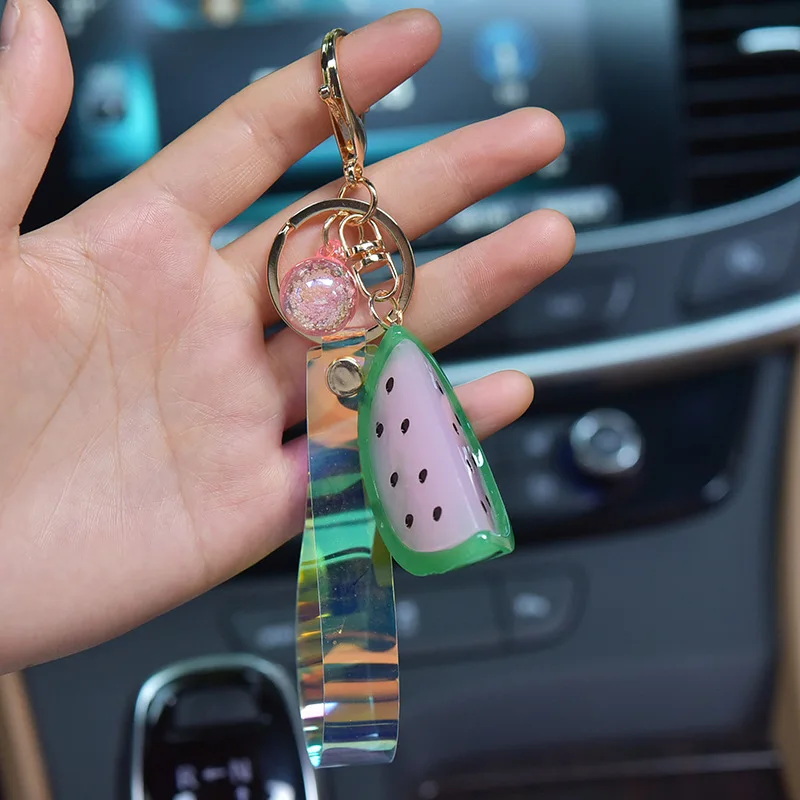 

Unique candy color geometric cut watermelon girl keychain couple car bag with lamp mobile phone pendant accessories