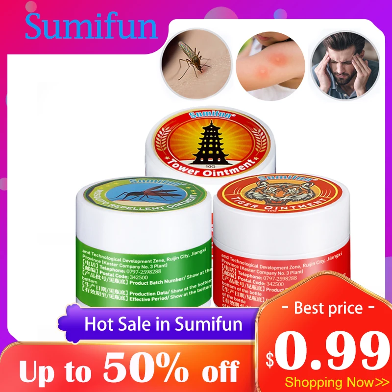 

3Types 10g Sumifun Original Herbal Ointment Cold Headache Stomachache Dizziness Heat Stroke Insect Stings Herbal Oil Skin Care