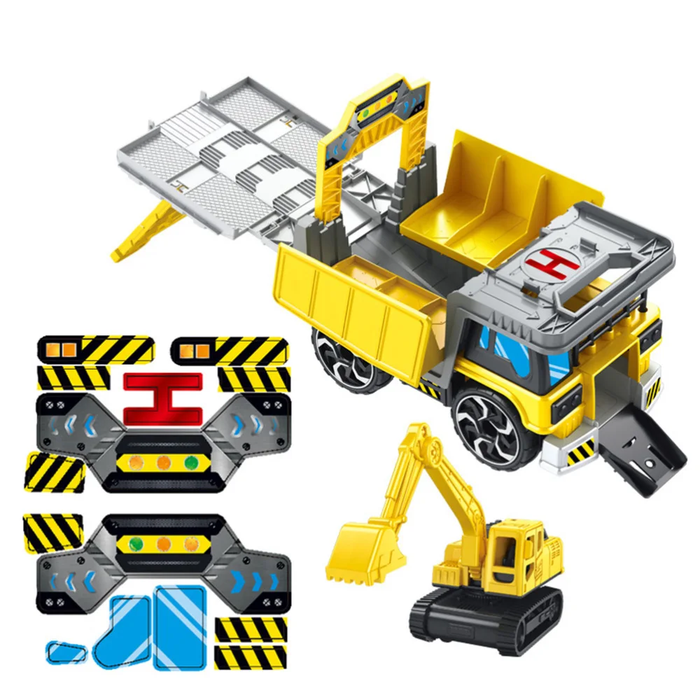 

1 Set of Kids Transformable Truck Transport Car Parking Lot (Yellow)