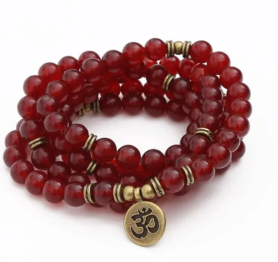 Красный 108 бусин 8 мм Эластичный регулируемый Лотос жизни Дерево Будда OM eye чакра