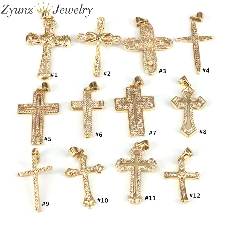 

10PCS, CZ Micro Pave Cross Pendant, Cubic Zirconia Cross Charm, Cross Jewelry