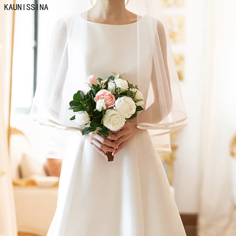 

KAUNISSINA Open Back Wedding Dress Simple Elegant Long Bride Vestidos Satin Court Train Bridal Gowns Women White Marriage Robe