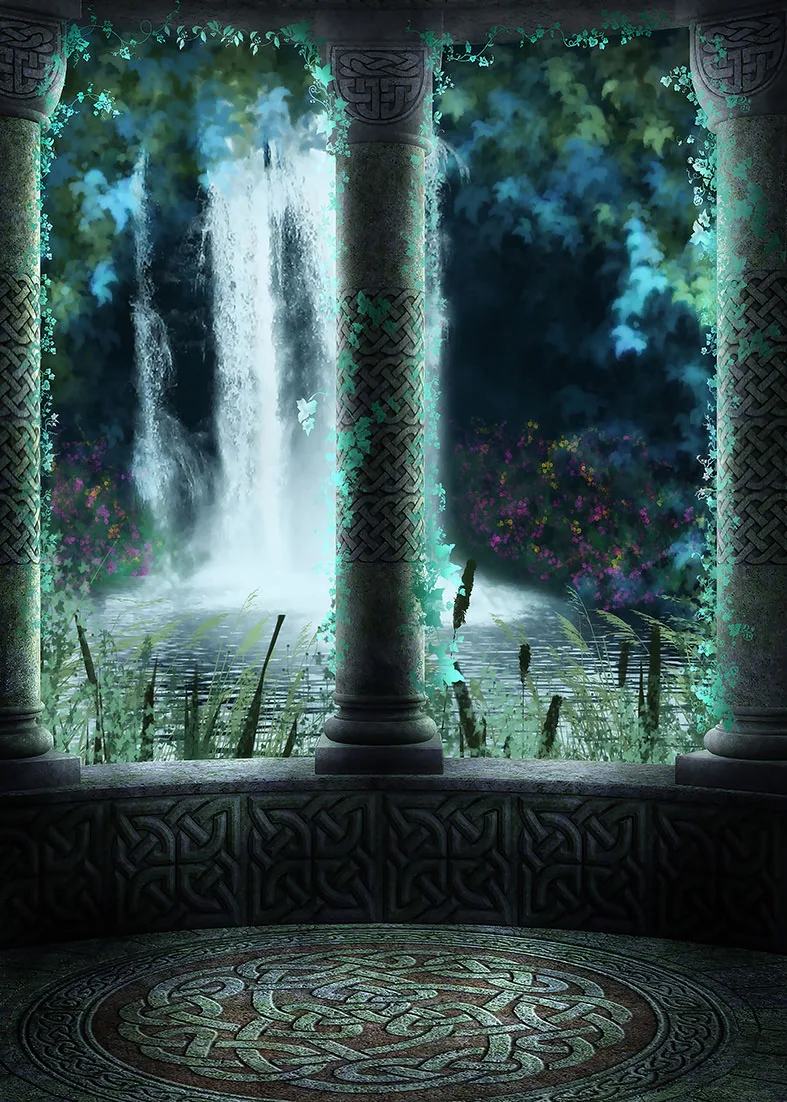 

Waterfall Lake Leaves Pillars Photography Backdrop Custom Background for Children Baby Halloween Party Photobooth Fond Photo