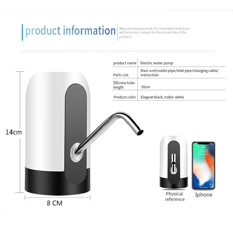 

Water Bottle Pump USB Charging Automatic Electric Water Dispenser Pump Bottle Water Pump Auto Switch Drinking Dispenser