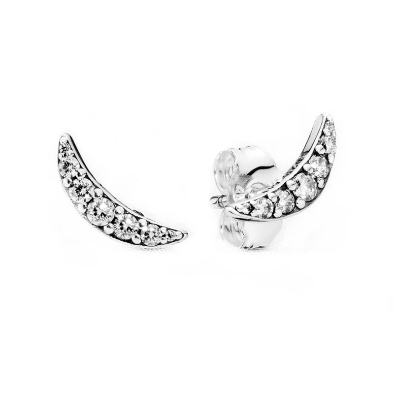 

Sparkling Crescent Moon Earring 100% 925 Sterling Silver Moon Sparkling Stud Earrings For Fashion Women Jewelry Gift