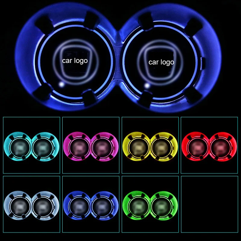 2 шт. подстаканник коврик нескользящий Автомобильный логотип USB зарядка Цветной