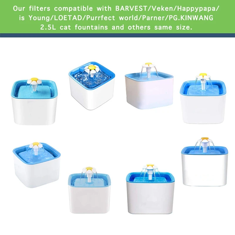Square Filters for Cat Fountain 8 Pack Suitable 2.5L Pet Flower Fountains Ion Exchange Resin and Acti | Дом и сад