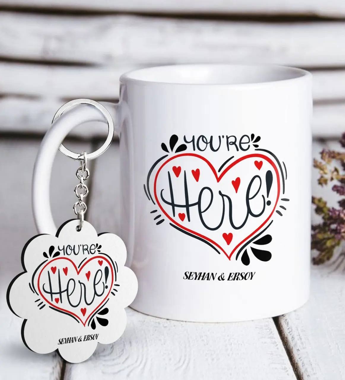 

Персонализированные ко Дню Святого Валентина Белая кружка и цепочка для ключей Подарочный Seti-77