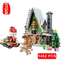 1452pcs christmas house set building blocks santa claus tree carriage playmobil 10275 winter snow castle children gift new toys