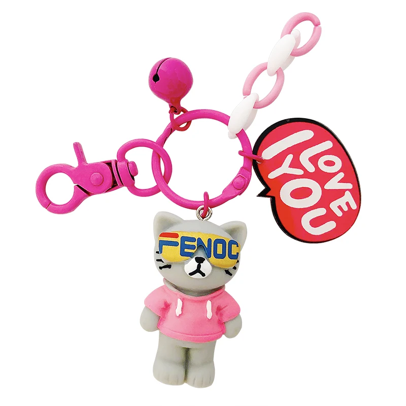

Cartoon creative Keychain text card small bell glasses cat key pendant backpack jewelry lovely gift for men and women
