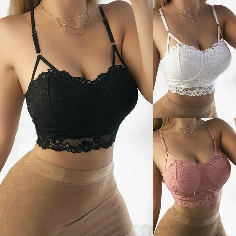 

2020 Summer Women Lady Lace Floral Bralette tank tops Unpadded Crop Tops Sleeveless Strap Tops Fashion Deep V-Neck Women Camis